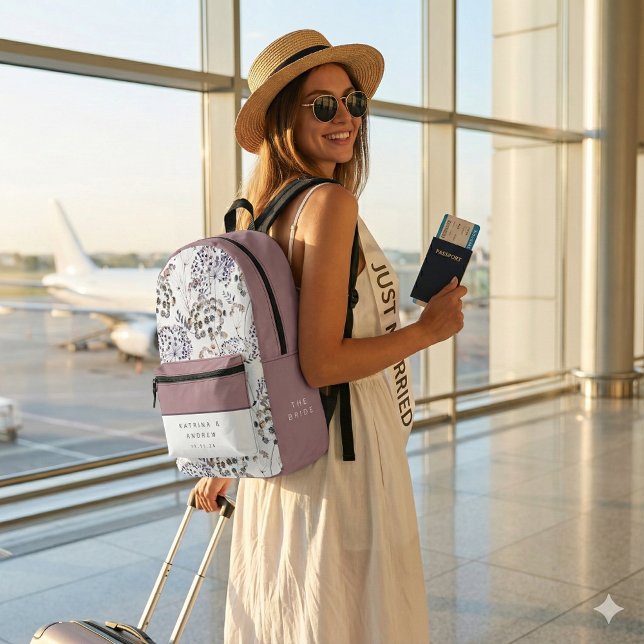 Sac à dos de mariée florale à l'aquarelle Boho (This beautiful personalized backpack would make a great gift for the new bride! )