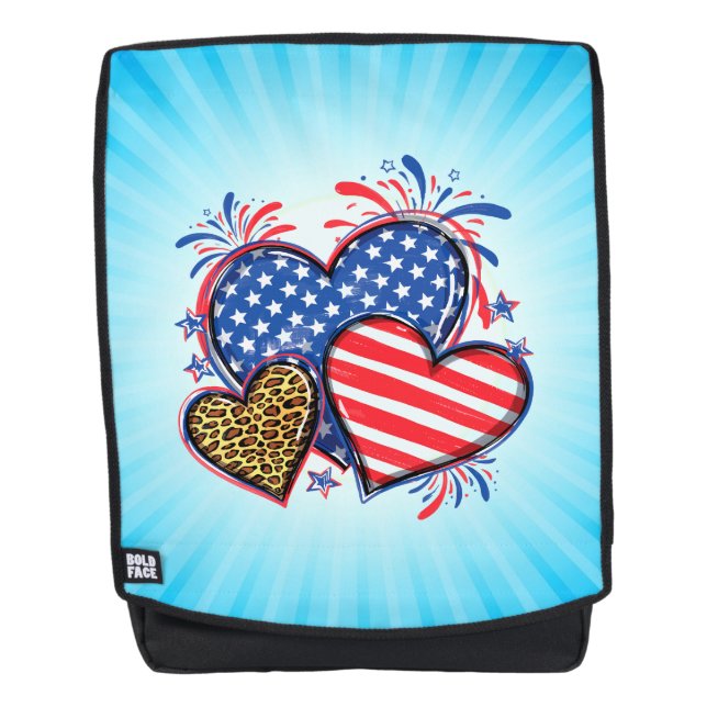 Sac À Dos Drapeau Américain Cœur Léopard Sublimation-64210 (Devant)