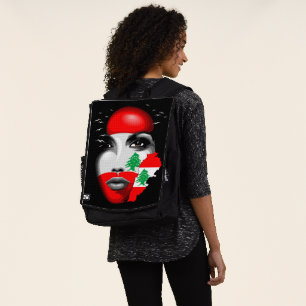 Sac À Dos Drapeau et carte du Liban sur le visage de la fill