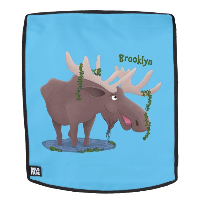 Sac À Dos Drôle dessin animé d'orignal heureux (Devant amovible)