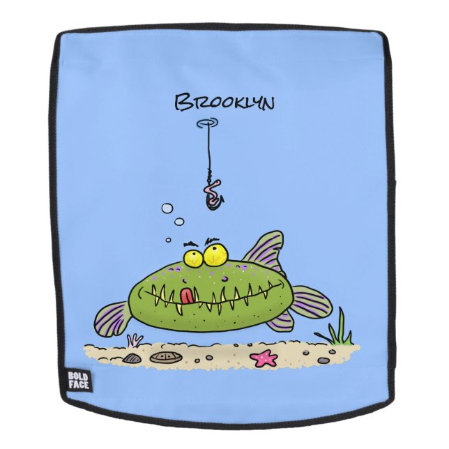Sac À Dos Drôle gras affamé poisson vert dessin de pêche (Devant amovible)