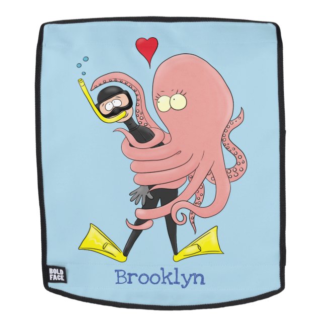 Sac À Dos Drôle pieuvre embrasse plongeur dessin animé humou (Devant amovible)