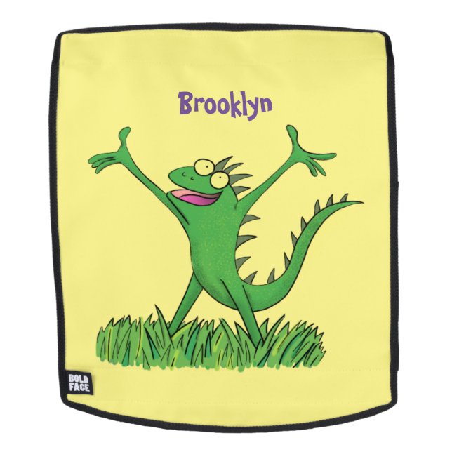 Sac À Dos Drôle vert souriant animé lézard d'iguane (Devant amovible)