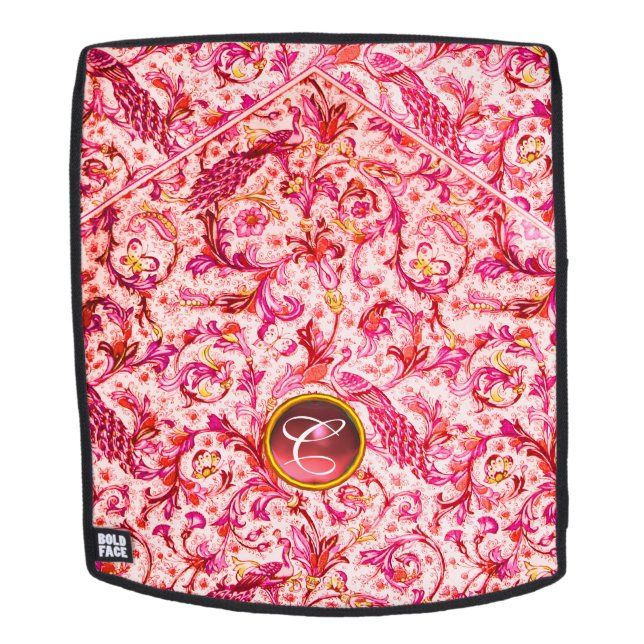 SAC À DOS ÉLÉGANT ANTIQUE FLORENTINE ROSE FUCHSIA MONOGRAS (Devant amovible)