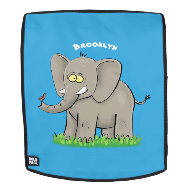 Sac À Dos Éléphant drôle mignon avec oiseau sur le trompe ca (Devant amovible)
