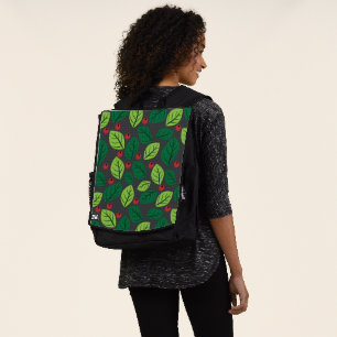 Sac À Dos Feuilles Vertes, Baies Rouges, Motif De Feuilles