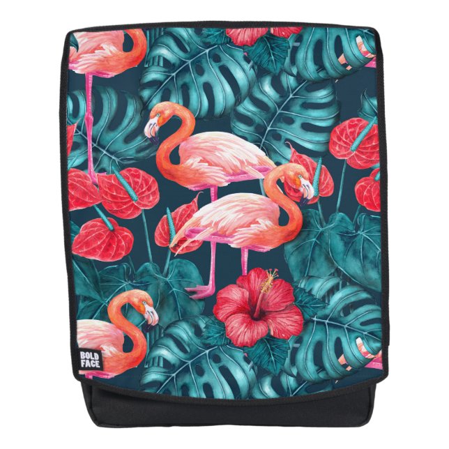 Sac À Dos Flamant rose et aquarelle du jardin tropical (Devant)