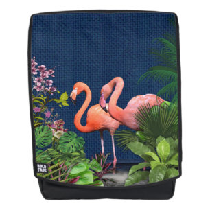 Sac À Dos Flamants roses bleus classiques Feuilles verts