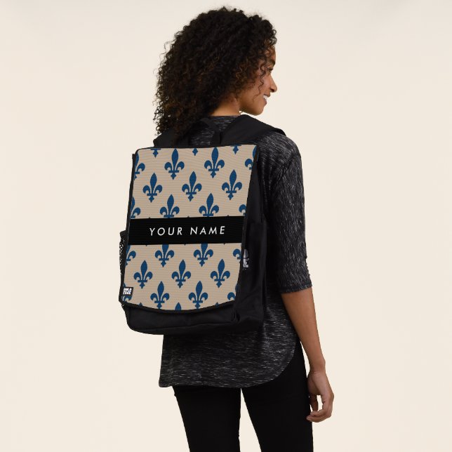 Sac À Dos Fleur de Lis, Bleu Marine sur Beige, Royal, Votre  (Porté)