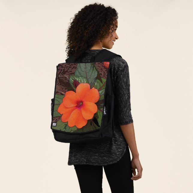 Sac À Dos Fleur Orange de Près (Porté)