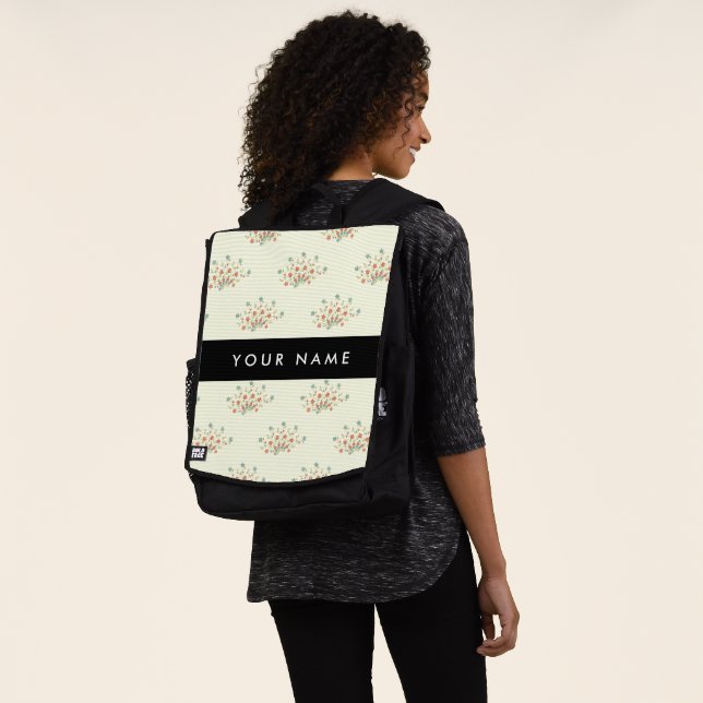 Sac À Dos Fleurs bleues et rouges, noires, votre nom (Porté)