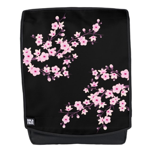 Sac À Dos Fleurs de cerisier noir rose floral (Devant)