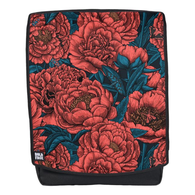 Sac À Dos Fleurs et moisissures de pivoines rouges (Devant)