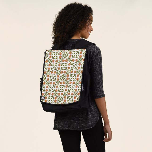 Sac À Dos Fleurs oranges, motif floral, verdure, Boho (Porté)