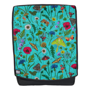 Sac À Dos Fleurs sauvages et papillons de nuit sur turquoise