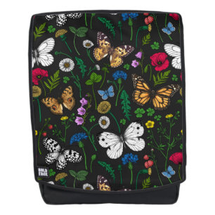 Sac À Dos Fleurs sauvages et papillons sur le noir
