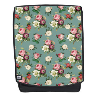 Sac À Dos Fleurs vintages sur bleu pierre, impression floral