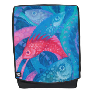 Sac À Dos frai, poissons, art sous-marin, bleu, rose, menthe