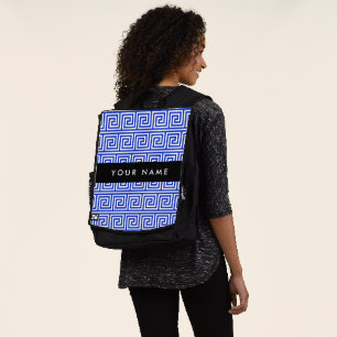 Sac À Dos Grec Meander Key Blue, Votre Nom, Personnaliser