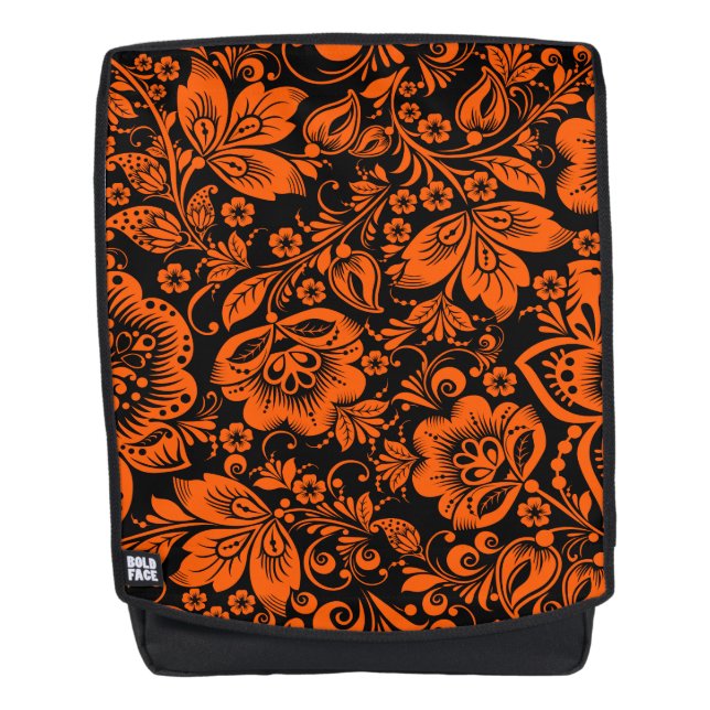 Sac À Dos Halloween Orange Élégant Damas Floral (Devant)