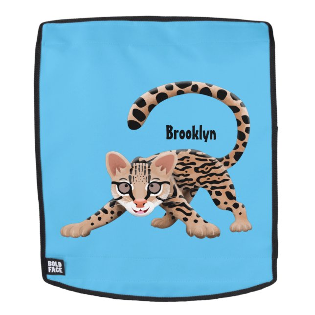 Sac À Dos Illustration de chat ocelot mignon en style cartoo (Devant amovible)