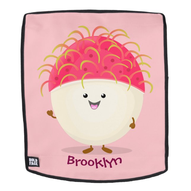 Sac À Dos Illustration mignon du ramboutan rose (Devant amovible)