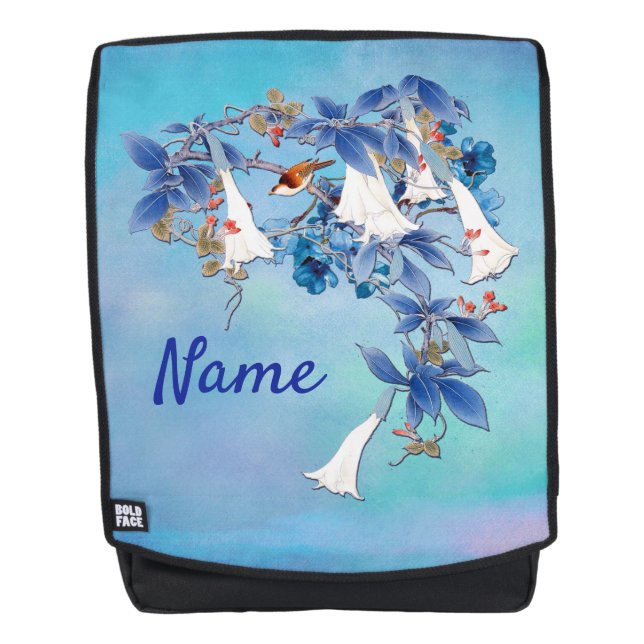 Sac À Dos Illustrée Fleur de Lune aquarelle blanche (Devant)