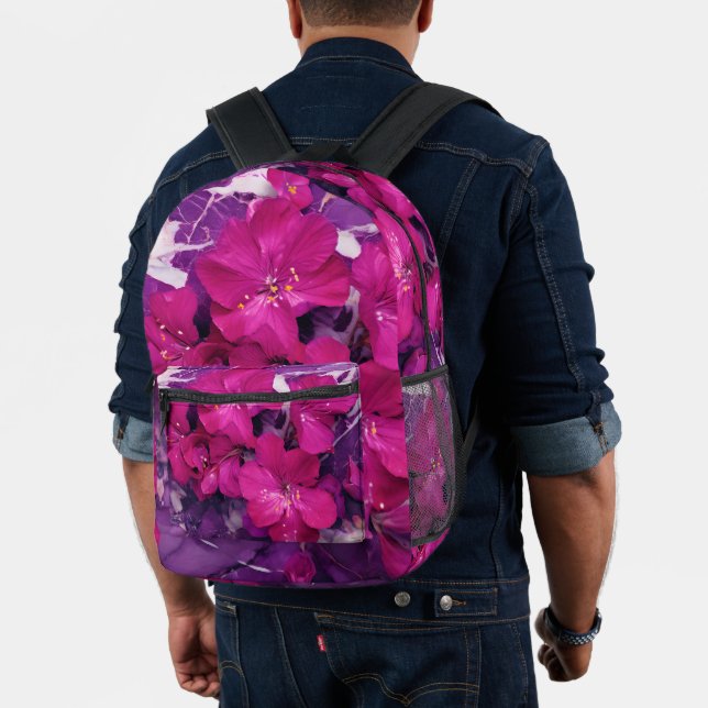 Sac À Dos Imprimé 3D Floral Fuchsia & Purple Marble Art  (Insitu (Modèle))