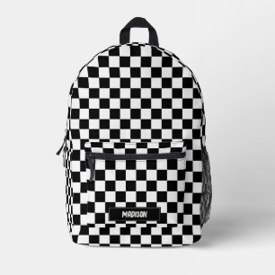 Sac À Dos Imprimé À damiers moderne Black & White Motif Nom personna