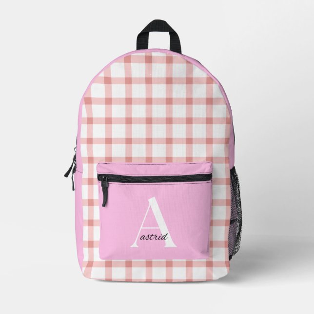 Sac À Dos Imprimé A Girl's Personalized Pink Gingham Monogram  (Recto)
