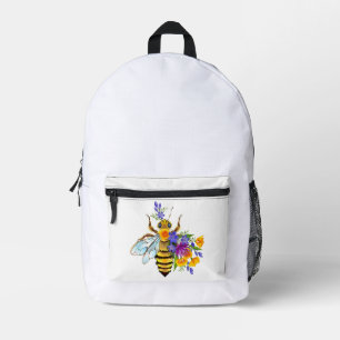 Sac À Dos Imprimé Abeille à fleurs avec plantes sauvages