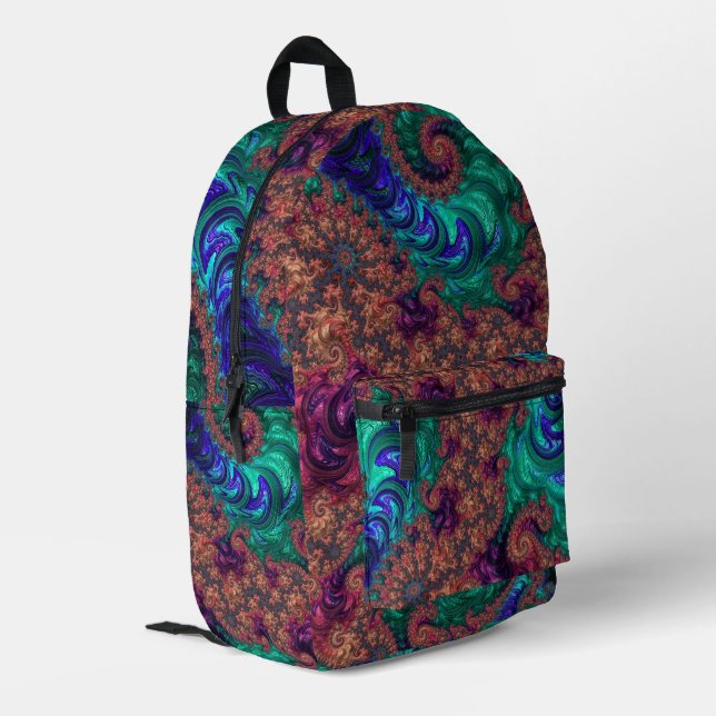 Sac À Dos Imprimé Abstrait fractal couleur ton bijou Boho Groovy (Coin arrière gauche)