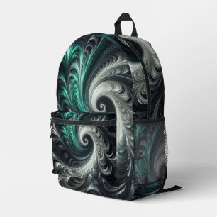 Sac À Dos Imprimé Abstrait Moderne Tourbillonnant Vert, Argent et No