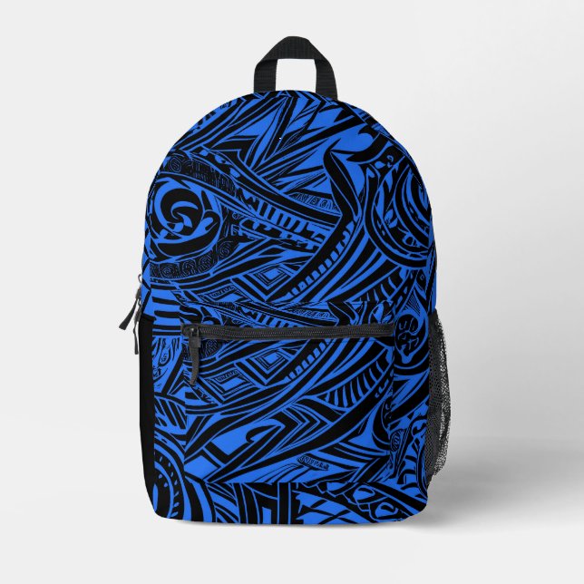 Sac À Dos Imprimé Abstrait Tribal Noir Et Bleu (Recto)