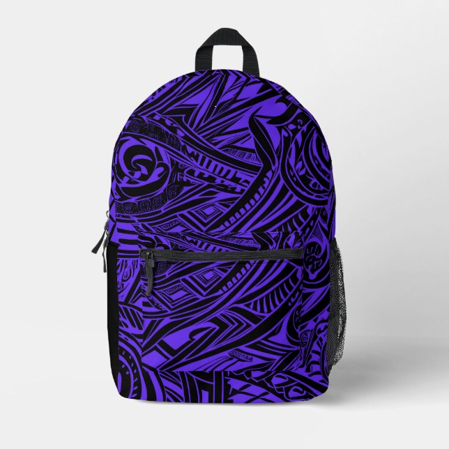Sac À Dos Imprimé Abstrait Tribal Noir Et Violet (Recto)
