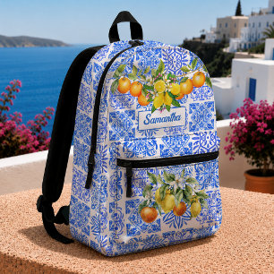 Sac À Dos Imprimé Acitrus bleu sicilien jaune azulejo méditerranéen