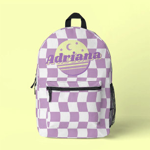 Sac À Dos Imprimé Ado fille violet blanc Wavy Grille Nom de l'école