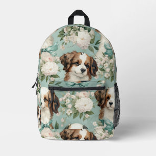 Sac À Dos Imprimé Adorable chiot sur Sage Green Arrière - plan
