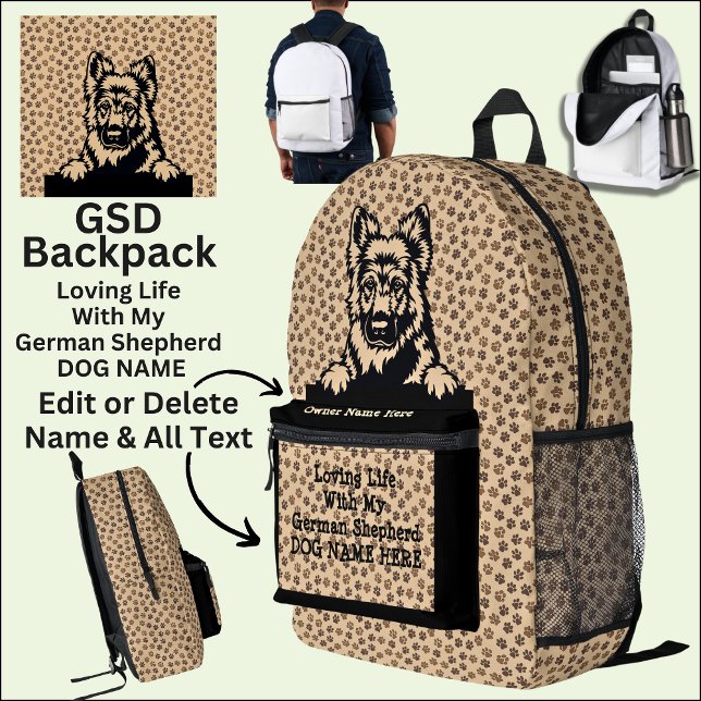 Sac À Dos Imprimé Aimer la vie avec mon GSD -Modifier tout le texte (Créateur téléchargé)