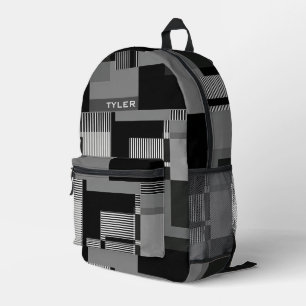 Sac À Dos Imprimé Ajouter le nom Black & Grey Abstrait Modern Minima