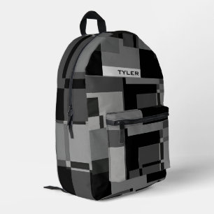 Sac À Dos Imprimé Ajouter le nom Black & Grey Abstrait Modern Minima
