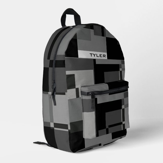 Sac À Dos Imprimé Ajouter le nom Black & Grey Abstrait Modern Minima (Coin arrière gauche)