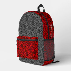 Sac À Dos Imprimé Ajouter un nom Modern Grey & Red Floral Motif Pais