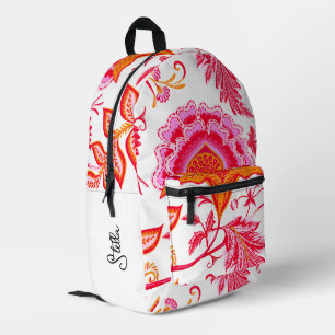 Sac À Dos Imprimé Ajouter un nom Preppy Fleurs Vintages Rose et or