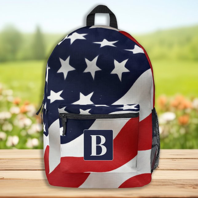Sac À Dos Imprimé American Flag USA Personnalisé Monogramme Initial (Créateur téléchargé)