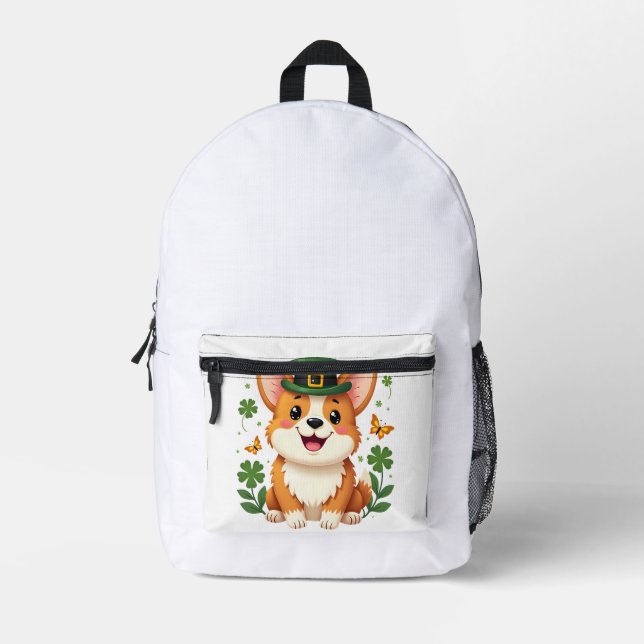 Sac À Dos Imprimé Amoureux de Corgi Trèfle Joyeux St Patrick (Recto)