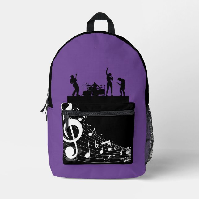 Sac À Dos Imprimé Amoureux de musique de bande violet chic (Recto)