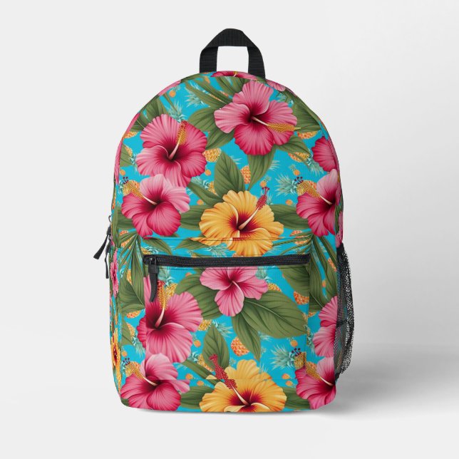 Sac À Dos Imprimé Ananas à fleurs tropicales (Recto)