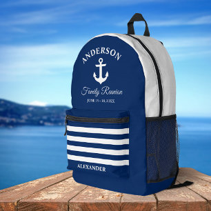 Sac À Dos Imprimé Ancre nautique Famille Réunion Marine Bleu Stripes