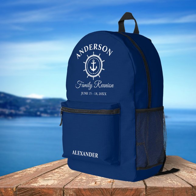 Sac À Dos Imprimé Ancre nautique Helm Famille Réunion Marine Bleu (Customize to change text size or text style.)